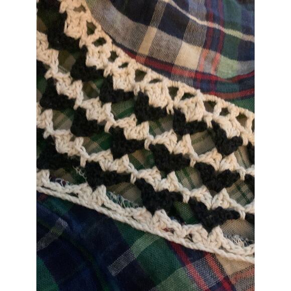 Oddy womens medium large green plaid square neck crochet bell anthropologie shir - Picture 4 of 6